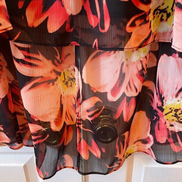 BLACK HIBISCUS CREPE FULLY LINED HIGH LOW SKIRT BY WORTHINGTON SIZE 14 - Picture 6 of 7